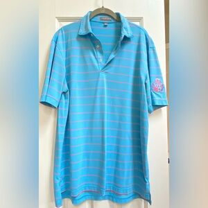 Peter Millar Performance Golf Shirt Size M
 Blue and Pink Stripe